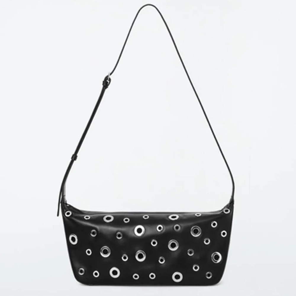 COS Valley Eyelet Black Leather Shoulder Bag